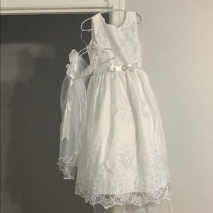 EUC Sweat Pea & Lilli - Elegant White Lace Dress with Veil